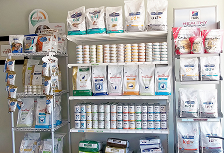 shelves of dry and wet pet food